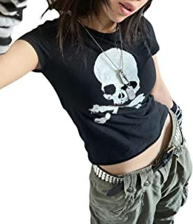 Estilo Harajuku, Y2k Crop Top, Estilo Grunge, Y2k Shorts, Skull Clothing, Moda Punk, Fashion Y2k, Aesthetic Shirts, Cropped Tops