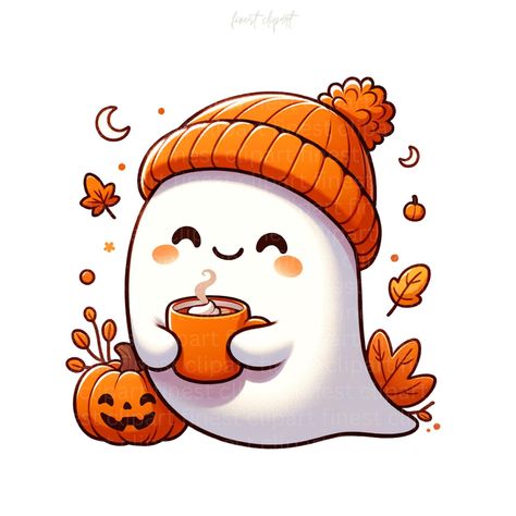 Cute Happy Halloween Pictures, Halloween Vintage Cartoon, Cute Halloween Cartoons, Cute Halloween Pfp, Pumpkin Kawaii, Halloween Bild, Fall Characters, Cute Halloween Art, Mug Clipart