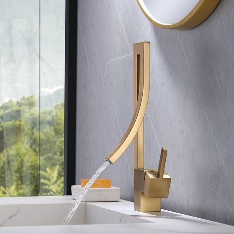 Brushed Gold Single Handle Vessel Sink Faucet - Bed Bath & Beyond - 35566687 Gold Faucet, Water Spout, Vessel Faucets, Vessel Sink Faucet, Single Handle Bathroom Faucet, Waterfall Faucet, Gold Bathroom, Basin Mixer Taps, Faucet Handles