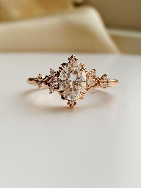 Oval Cut Genuine Moissanite Filigree Design Engagement Ring Wedding Jewelry Her Gold Minimalist Wedding Ring, Filigre Engagement Ring, Vintage Oval Engagement Ring Set, German Wedding Rings, Oval Cut Engagement Ring Rose Gold, Unique Beautiful Engagement Rings, Engagement Rings White Sapphire, Vintage Inspired Moissanite Engagement Rings, Wedding Rings Flower Shaped