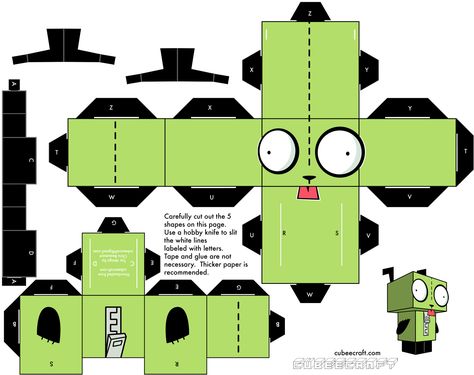 invader zim papercraft Cube Template, Paper Cube, Paper Doll Printable Templates, Character Template, Paper Toys Template, Karakter Disney, Paper Doll Template, Papercraft Templates, Paper Dolls Printable