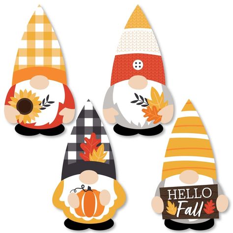 Fall Gnomes Shaped Cut Outs INCLUDES 24 gnome shape cut outs - Great for bringing all your DIY autumn harvest ideas to life! DIY PARTY SUPPLIES: Fall Gnomes shaped cut outs include 24 paper die cuts in three different picnic shapes that coordinate with the Fall Gnomes theme. Set of 24 gnome shapes SIZE 6 Hello Gnome paper die cuts (2" X 3.5"); 6 Gnomes with Sunflower paper die cuts (2" x 3.5"); 6 Gnomes with Pumpkin paper die cuts (2" x 3.5"); 6 Gnomes with Fall Leaves paper die cuts (2" x 3.5") Fall Gnomes Diy, Autumn Harvest Party, Sunflower Paper, Fall Harvest Party, Thanksgiving Party Decorations, Fall Gnomes, Mini Bunting, Diy Party Supplies, Harvest Party