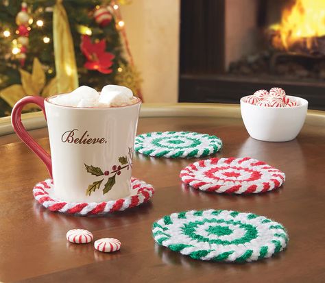 Christmas Arts & Crafts | Free Patterns and Project Assistance – Mary Maxim Ltd Xmas Aesthetic, Christmas Afghan, Coasters Crochet, Christmas Knit, Sweet Mint, Crochet Placemats, Mary Maxim, Cool Coasters, Christmas Arts And Crafts