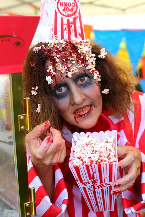 Scary Circus, Circus Halloween Costumes, Popcorn Costume, Haunted Carnival, Creepy Circus, Halloween Popcorn, Creepy Carnival, Themed Halloween Costumes, Halloween Circus