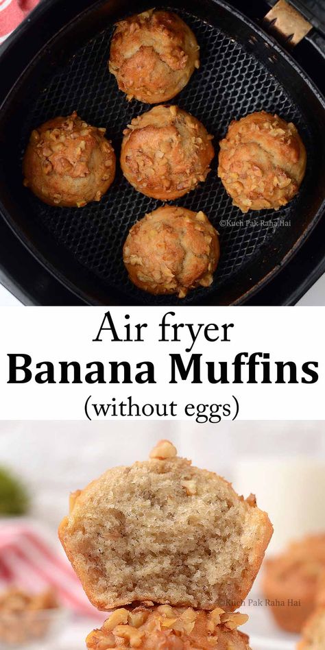 Air fryer Muffins (no egg) Banana Muffin Air Fryer, Air Fryer Lunch Recipes Healthy, Airfryer Banana Muffins, Banana Recipes Air Fryer, Airfryer Cupcakes, Banana Muffins No Egg, No Egg Muffins, Airfryer Baking Recipes, Muffins In Air Fryer