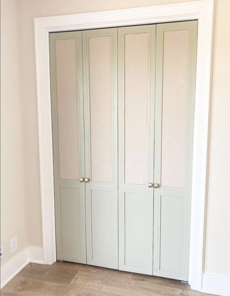 Navy Closet Doors, Building Closet Doors, Upgrading Bifold Closet Doors, Laundry Room Door Ideas Bifold, Closet Door Ideas Bedroom, Upgrade Bifold Closet Doors, Accordion Doors Makeover, Make Closet Doors, Folding Closet Door Makeover