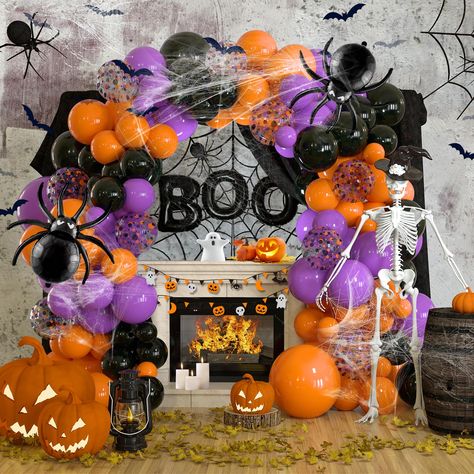 PRICES MAY VARY. Halloween Balloon Garland Arch Kit: Still worried about your Halloween decorations? Come and try this Halloween balloon kit and bring the horror atmosphere of Halloween into your home. Orange, purple and black balloons plus spiders and spider webs are perfect for creating an atmosphere at Halloween parties or events. This one-of-a-kind work will definitely add the icing on the cake to your Halloween decorations and be impressive. Package includes: Contains orange balloons 5 inch Boo Balloons, Halloween Balloon Arch, Horror Atmosphere, Halloween Balloon Garland, Halloween Balloon, Photo Booth Background, Halloween Party Decorations, Orange Balloons, Halloween Balloons