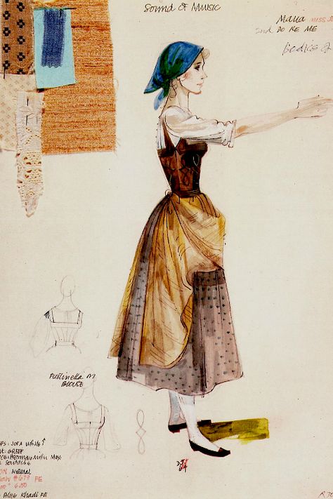 Concept Costume, Sound Of Music Costumes, Dorothy Costume, Costume Design Sketch, Hollywood Costume, The Sound Of Music, Art Costume, Fashion Sketchbook, Theatre Costumes