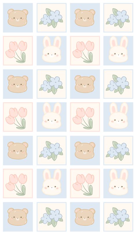 Cute Phone Background, Bear And Bunny, Flowers And Animals, Cute Background, Patterns Printable, Cocoppa Wallpaper, Bunny Wallpaper, Bunny And Bear, Cute Tumblr Wallpaper