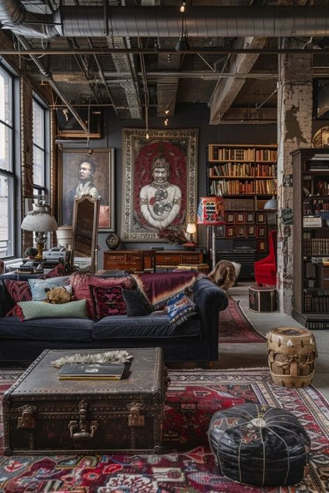 29 Eclectic Maximalism Ideas to Express Your Unique Style Eclectic Basement Design Ideas, Neutral Maximalist Decor, Dark Eclectic Maximalism, Neutral Maximalism, Modern Eclectic Interior Design, Dark Maximalism, Eclectic Interior Design Vintage, Maximalism Decor, Maximalism Interior