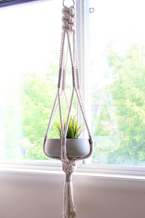 Large Macrame Plant Hanger Hanging Planter Color Block - Etsy Metal Rings Handmade, Large Macrame Plant Hanger, Macrame Plant Holder, Macrame Hanger, Large Macrame, Macrame Plant Hangers, Hanging Planter, Macrame Art, Plant Holder