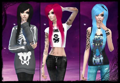 Emo/scene hair for women.  28 retextures. I will... - My the Sims shit Sims 4 Emo Clothes, Sims 4 Cc Goth, Sims 2 Hair, Emo Clothes, Emo Girl Hairstyles, Scene Goth, Emo Scene Hair, Pelo Sims, David Sims