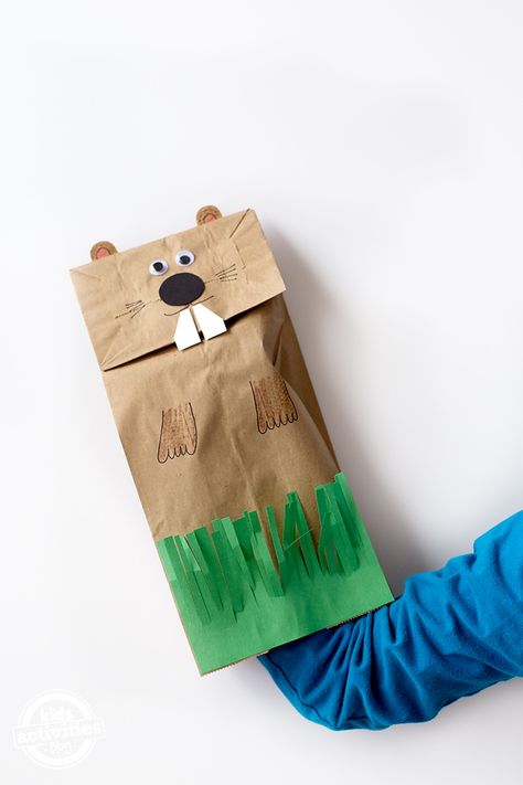 5 Simple Groundhog Day Activities For Kids Groundhog Puppet, Ground Hog Day Crafts, Groundhog Activities, Preschool Groundhog, Valentines Dance, Groundhog Day Activities, Bag Puppet, How To Make A Paper Bag, February Crafts