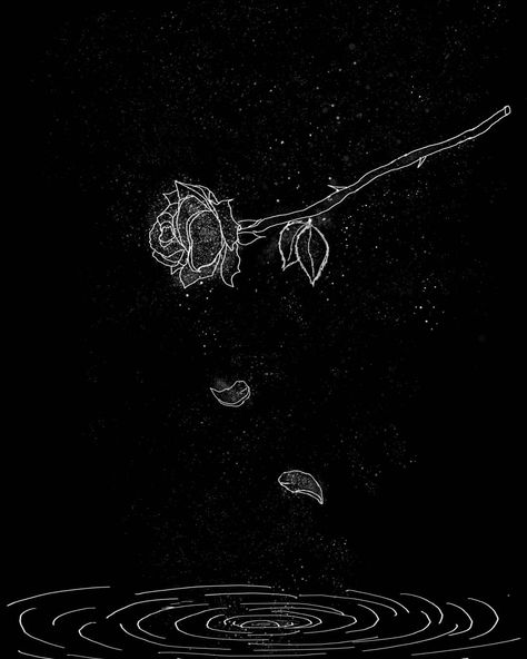 Falling Dream Art, Falling Petals Drawing, Falling Flowers Drawing, Rose Wallpaper Drawing, Black Water Aesthetic, Rose With Petals Falling, Rose Falling, Falling Aesthetic, Falling Into Darkness