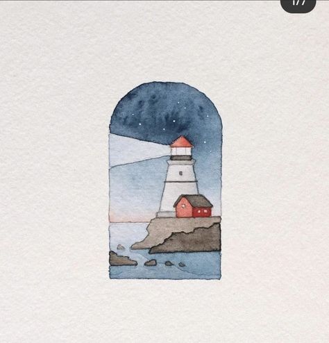 Draw A Lighthouse, Watercolor Doodle, Watercolor Postcard, Diy Watercolor Painting, Watercolor Paintings Easy, Watercolor Sketchbook, Seni Cat Air, 수채화 그림, Watercolor Art Lessons