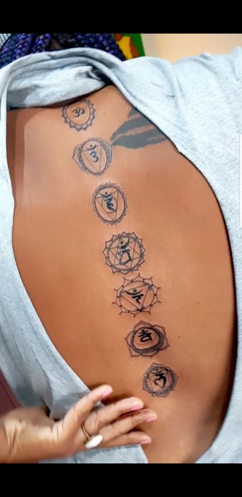 Tattoo Ideas Inspiration, Om Tattoo Design, Spine Tattoo Ideas, Chakra Tattoo, Spine Tattoos For Women, Red Ink Tattoos, Energy Centers, Dope Tattoos For Women, Spiritual Tattoos