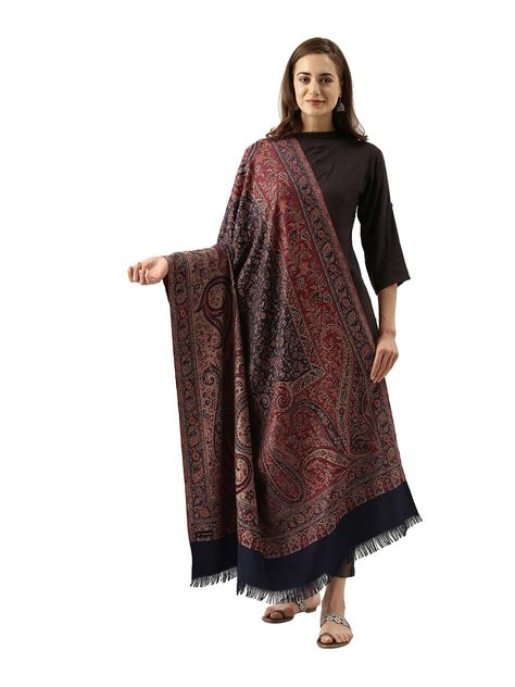 PRICES MAY VARY. Size: 40 X 80 Inches. Beautiful Kashmiri Pashmina jamawar design. This ostentatious Kashmiri jamawar shawl is adorned with intricate and meticulous paisley and floral woven designs inspired by mughal motifs and centuries of Kashmiri artistry. Each design of a jamawar is a product of years of hard work by Kashmiri families and employs hundreds of daily wage workers in the Kashmir valley. These luxurious shawls form the perfect clothing accessory with their smooth texture and luxe Meditation Shawl, Evening Wraps, Wrap Scarf, Women Shawl, Pashmina Scarf, Shawl Wrap, Navy Blue Color, Formal Event, Scarf Wrap