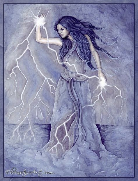 Astrape- Greek myth: the Goddess of lightning. Her twin sister was Bronte, goddess of Thunder. She was a handmaiden and attendant of Zeus. Storm Goddess, Goddess Of Lightning, Roman Gods, Legends And Myths, Greek Gods And Goddesses, Greek And Roman Mythology, Roman Mythology, Nature Green, Goddess Art