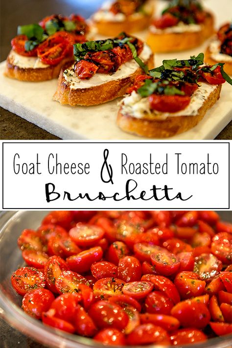 Roasted Tomato Bruschetta, Sommer Mad, Fest Mad, Tomato Bruschetta, Goat Cheese Recipes, Roasted Tomato, Finger Food Appetizers, Snacks Für Party, Summer Food