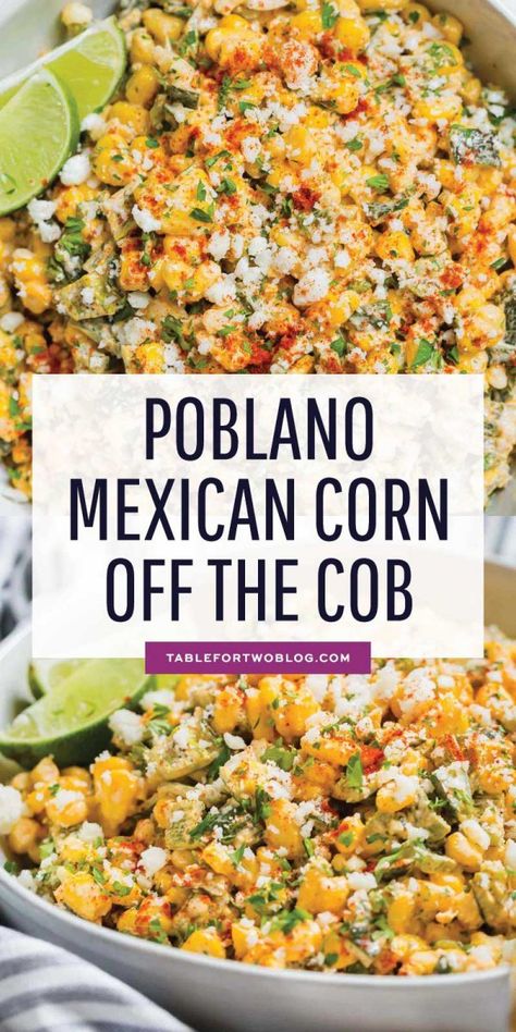 A different take on the original Mexican street corn off the cob. This poblano Mexican street corn off the cob is extra creamy, smoky, and flavorful! #mexicancorn #corn #cornrecipes #offthecob Corn Poblano Dip, Street Corn Steak Tacos, Street Corn Off The Cob, Corn Nachos, Corn Mexican, Salad Mexican, Casserole Mexican, Corn Off The Cob, Mexican Street Corn Recipe