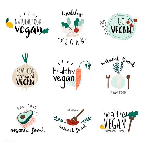 Set of healthy vegan logo vectors | free image by rawpixel.com / filmful Vegan Logo, Healthy Food Logo, Restaurant Logos, Food Branding, Food Logo Design, Restaurant Logo, Logo Type, Food Logo, Bakery Logo