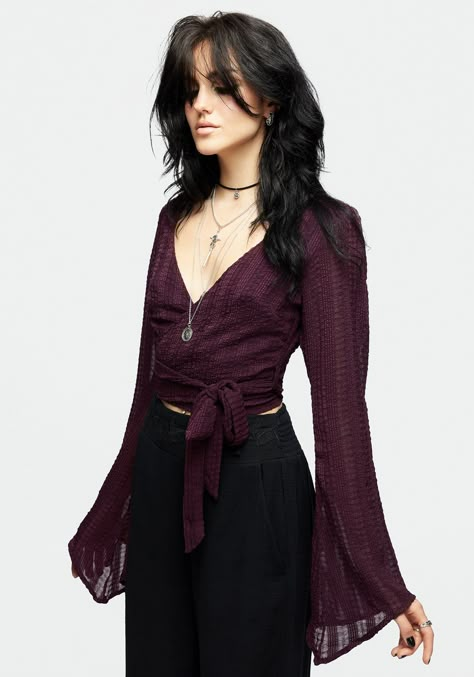 Goth Hippie, Look Grunge, Tailored Jumpsuit, Plum Purple, Mode Inspo, Foto Inspiration, Printed Denim, Co Ord, Wrap Top