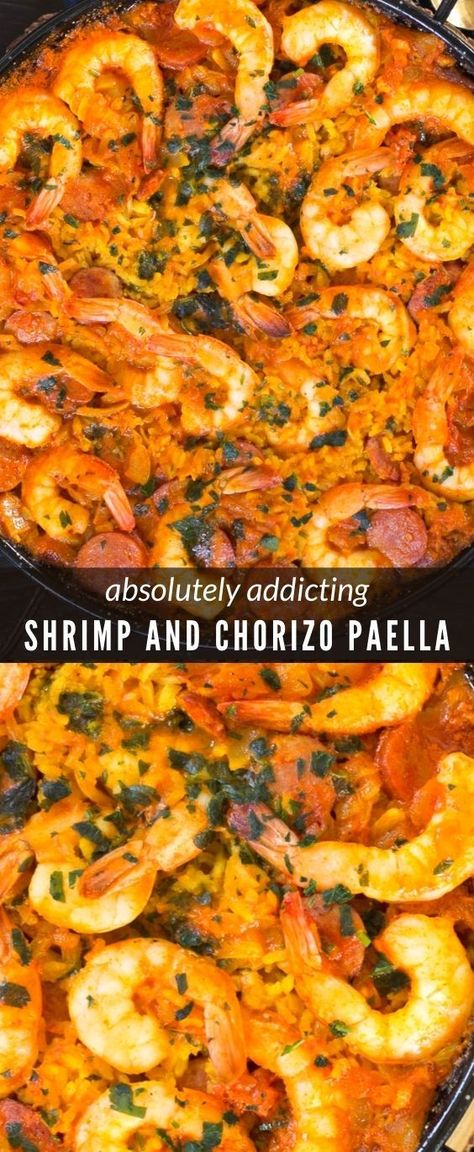 Seafood And Chorizo Paella, Shrimp Paella Recipe Authentic, Shrimp And Chorizo Paella, Oven Baked Paella Recipe, Traditional Paella Recipe, Paella For Two, Easy Spanish Dinner Recipes, Simple Paella Recipe, Paella Pan Recipes