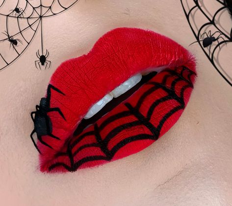 Halloween Lip Art, Halloween Lips Makeup, Halloween Inspired Eyeshadow, Spider Lips Makeup, Halloween Lipstick Ideas, Halloween Mouth Makeup, Halloween Makeup Lips, Hallowen Schminke, Halloween Lip Makeup