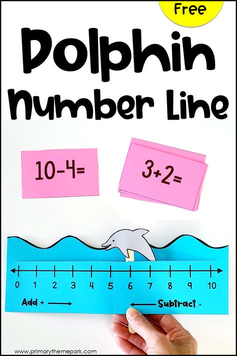 Make adding and subtracting on a number line fun and interactive with this free dolphin-themed math activity! Using A Number Line To Add And Subtract, Subtraction Activities For Kids, Substractions Activities For Kids, Playkit Ideas, Subtraction Activities For Grade 2, Subtraction Activities For Kindergarten, Subtraction Number Line, Number Line Activity, Number Line Activities