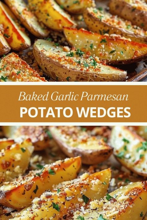 Baked Garlic Parmesan Potato Wedges Baking Potato Recipes, Garden Potatoes Recipes, Sliced Baked Potatoes In The Oven, Baked Potatoes In Oven, Russet Potato Wedges, Crispy Wedges, Baked Garlic Parmesan Potato Wedges, Potatoe Wedges, Potatoes Wedges