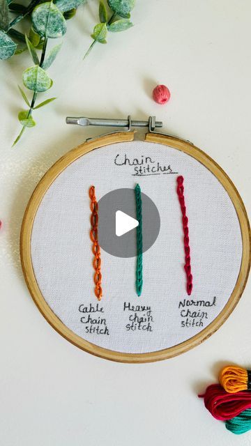 Filling Stitches Embroidery, Cable Chain Stitch, Chain Stitch Tutorial, Floss Crafts, Trending Embroidery, Outline Stitch, Embroidery Floss Crafts, Stem Stitch, Bobs Furniture