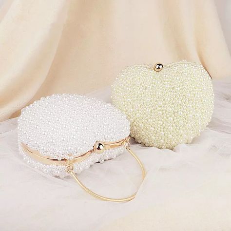 Hand Made Luxury Heart Shaped Bridal Hand Bags With Pearls White And Ivory Women'S Clutches Party Bridal Formal Gowns 2017 Wholesale Designer Handbags Bags For Sale From Beautyu002, $37.39| Dhgate.Com White Clutch Bag, Wedding Party Bags, Heart Clutch, Bridal Handbags, White Clutch, Wedding Purse, Pearl Bag, Beaded Wedding, Wedding Dress Accessories