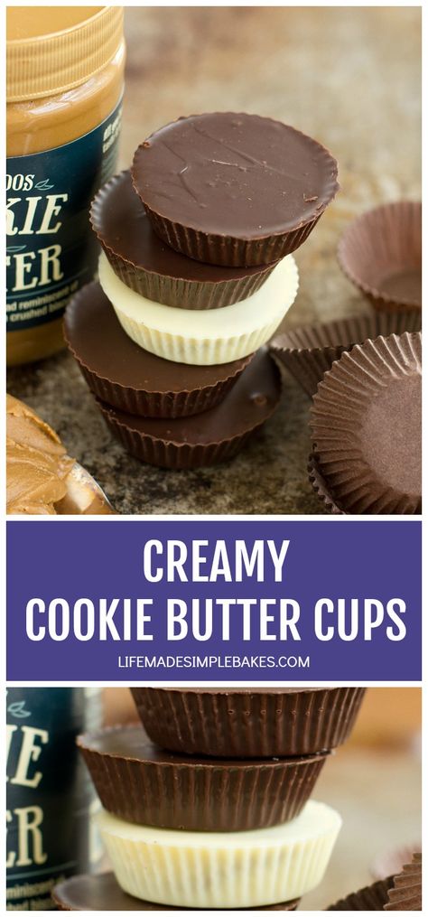 Cookie Butter Cups are creamy, chocolatey and filled with cookie butter goodness! They are SO easy to make!! #cookiebuttercups #cookiebutter #homemadecandy #candycups #chocolate Food Polls, Double Chocolate Chip Muffins, Speculoos Cookie Butter, Biscoff Recipes, Baking Contest, Cookie Balls, Homemade Peanut Butter Cups, Homemade Cookie, Double Chocolate Muffins