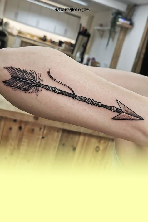 Arrow Tattoos Designs: A blend of direction & strength in body art. Explore their symbolism & design variations. A choice that speaks volumes in ink. See more ideas check out here! #arrowtattoosdesigns #arrowtattoos #arrowtattoo Indian Arrow Tattoo, Crossed Arrow Tattoos, Mens Arrow Tattoo, Arrow Forearm Tattoo, Tattoos Realism, Antler Tattoos, Arrow Tattoos For Women, Indian Feather Tattoos, Camera Tattoos