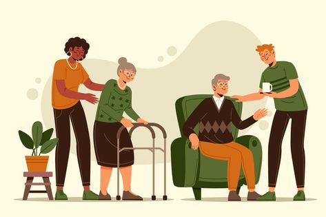 Charity Activities, Diverse People, Isometric Illustration, Cat Vector, Disabled People, Elderly People, Family Support, Elderly Care, People Illustration