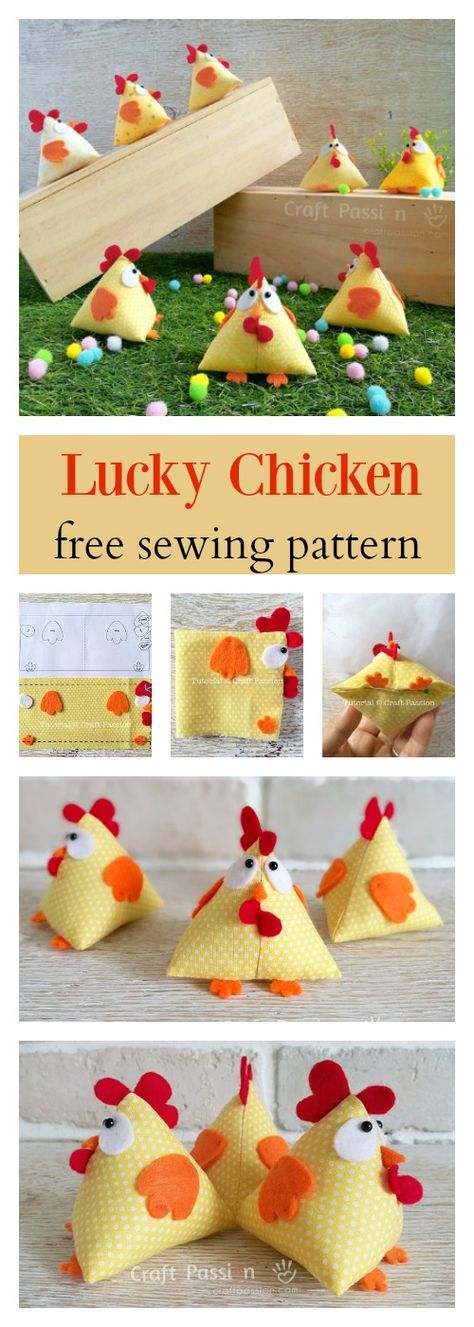 Lucky Chicken Pattern - Free Sewing Pattern | Craft Passion Chicken Sewing, Potpourri Sachets, Diy Sy, Projek Menjahit, Chicken Crafts, Chicken Pattern, Diy Ostern, Sew Ins, Trendy Sewing