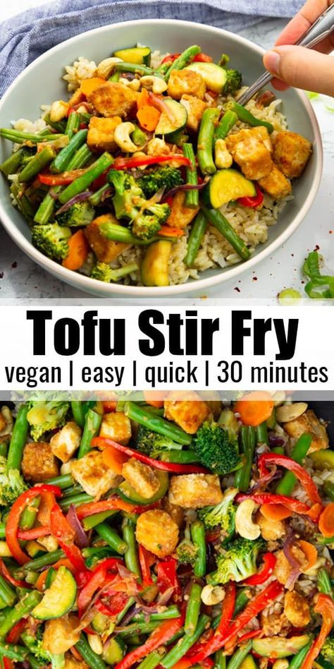 Healthy Vegan Stir Fry Recipes, Healthy Vegan Stir Fry, Tofu One Pot Meals, Vegan Veggie Stir Fry, Easy Vegetarian Stir Fry, Vegetarian Stirfry Ideas, Shrimp Tofu Stir Fry, Tofu Stir Fry Healthy, Tofu Stir Fry Frozen Veggies