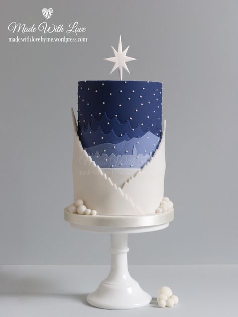 Blue Christmas Cake, January Cake, Christmas Patisserie, Christmas Fondant Cake, Fondant Christmas Cake, Winter Torte, Christmas Themed Cake, Realistic Cakes, Fondant Cake Designs