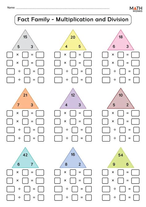 Arrays Worksheet, Worksheet Multiplication, Division Facts Worksheets, Fact Families Multiplication, Array Worksheets, Division Fact Families, Fact Family Worksheet, Multiplication And Division Worksheets, Family Template