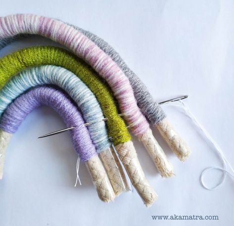 Rope Rainbow Diy, Macrame Rainbow Mobile, Dreamcatcher Macrame, Macrame Rainbow Wall Hanging, Macrame Dreamcatcher, Bag Macrame, Rainbow Mobile, Macrame Runner, Rainbow Ornaments