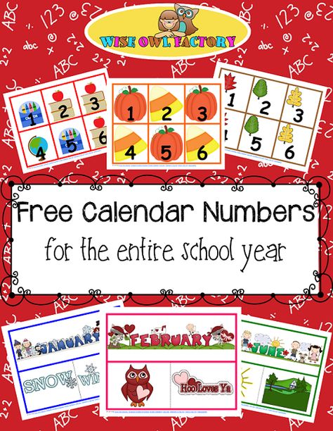 Blog post at Wise Owl Factory : Here is a free full year of calendar pieces for your pocket chart or bulletin board with seasonal clip art.  Different patterning options a[..] Printable Calendar Numbers, Kindergarten Calendar, Preschool Calendar, Blank Calendar Pages, January Classroom, Numeracy Activities, Calendar Cards, Numbers Printable, Calendar Math