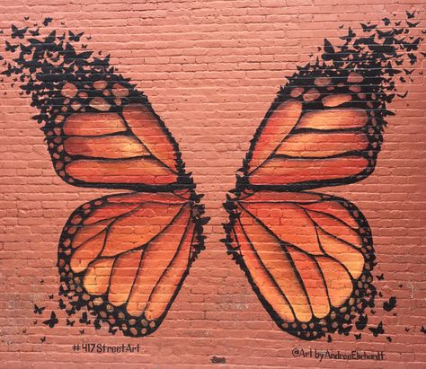 Butterfly Wings - It's All Downtown | It's All Downtown Butterfly Street Art, Butterfly Graffiti Street Art, Butterfly Wing Mural, Butterfly Wings Mural, Wings On Wall, Butterfly Wings Painting, Wing Wall Art, Draw Canvas, Butterfly Mural