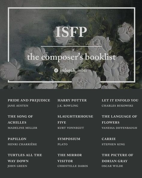 Intj Personality Booklist, Isfp Books, Isfp Movie List, Isfp Aesthetic Moodboard, Isfp Booklist, Mbti Booklist, Entp Booklist, Isfp Moodboard, Isfp Personality Aesthetic