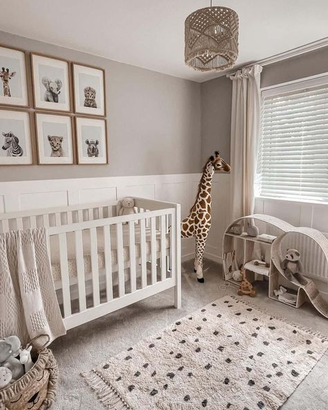 Safari-themed Baby Room - Soul & Lane Neutral Baby Nurseries, White Board And Batten Wall, Neutral Baby Room Ideas, Woven Light Fixture, Baby Room Ideas Neutral, White Board And Batten, Nursery Ideas Neutral, Safari Baby Room, Safari Nursery Boy