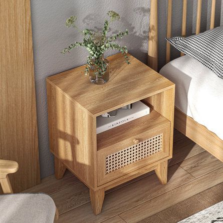 Rattan Nightstand Bedroom, Accent Drawer, Boho Nightstand, Rattan Nightstand, Nightstand Bedroom, Drawer Wood, Mid Century Living Room, Wooden Nightstand, Side Tables Bedroom