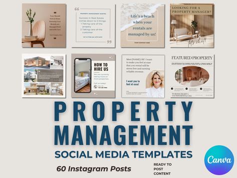 Property Management Marketing, Company Social Media, Social Media Guide, Business Social Media, Free Social Media, Canva Tutorial, Social Media Tool, Marketing Template, Social Media Templates