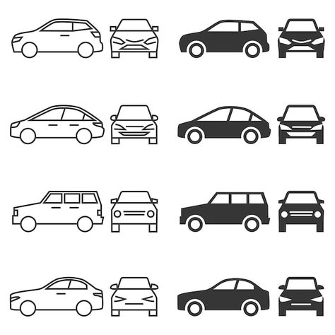 Front and side view car icons - line and... | Premium Vector #Freepik #vector #background #business #car #sport Sports Car Logos, Cars Vector, Car Symbols, Side View Drawing, Shadow Illustration, Red Sports Car, Car Silhouette, Car Icons, Car Vector