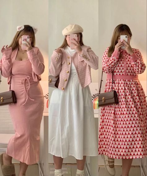 Plus Korean Fashion, Japanese Street Fashion Plus Size, Cute Modest Outfits Plus Size, Clothes For Fat Girls Outfits, Plus Size Kpop Outfits, Girly Outfits Curvy, Midsize Fashion 2023, Chubby Dress Outfit, Korean Big Size Fashion