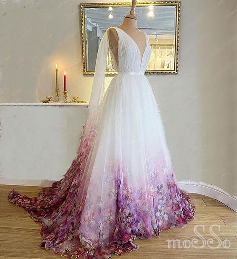 Floral Print Wedding Dress, Butterfly Wedding Dress, Wedding Dress 2023, Unusual Wedding Dresses, Wedding Gown A Line, Floral Wedding Gown, Black Wedding Gowns, Colored Wedding Dress, Fairy Wedding Dress