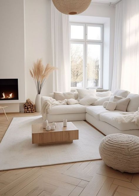 Tiny White Living Room, Simple White Living Room, White Sofa Living Room, Contemporary Living Rooms, Living Room Cozy, Feature Wall Living Room, Minimal Living Room, Small House Interior, Minimal Living